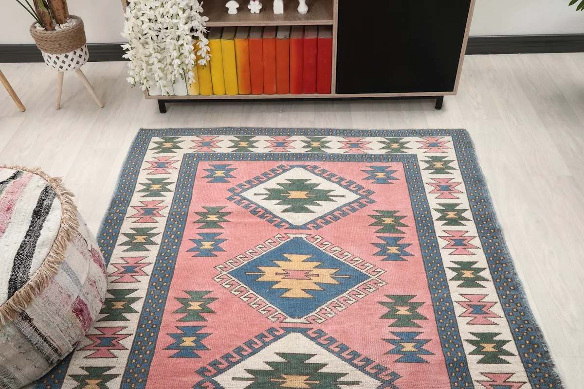 Overhead view of the rug in a room, showing its placement relative to furniture