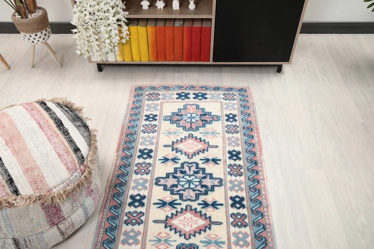 Overhead view of the runner rug in a room, highlighting its placement and scale