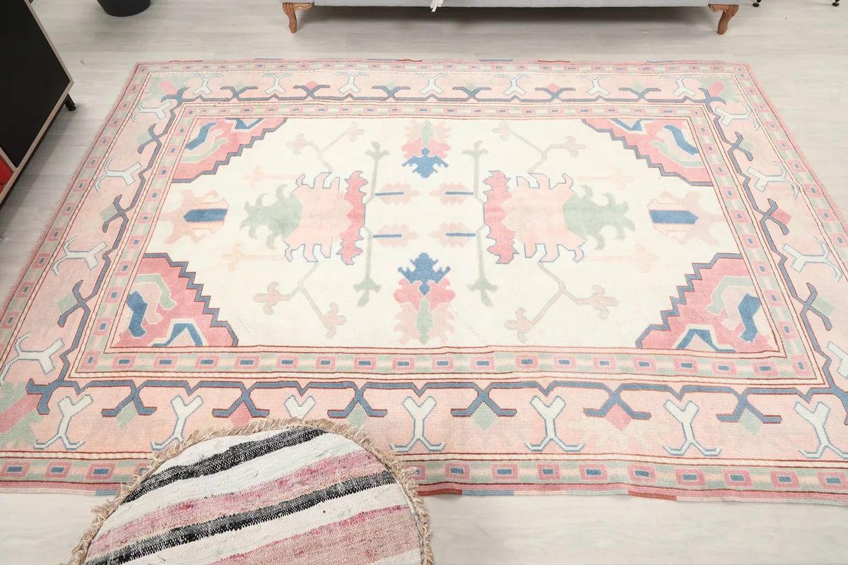 Overhead perspective of the rug, showcasing its full design and scale in the room