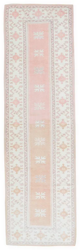 Full overhead view of the rose geometric vintage Anatolian runner rug