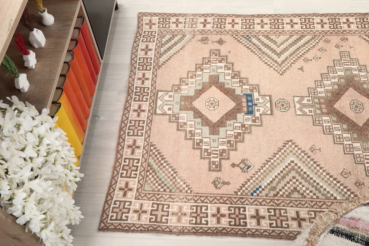 Overhead angle showcasing the rug's full pattern and room context