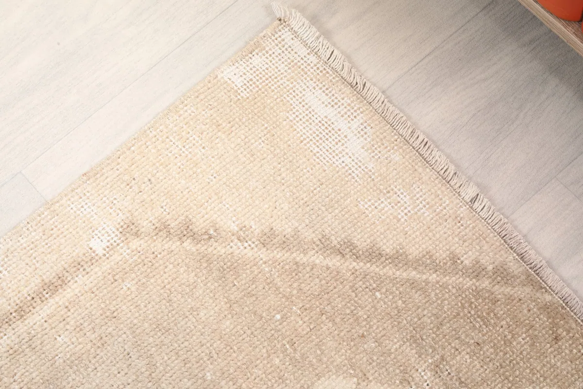 Corner detail showing the hand-knotted fringe and the rug's edge finish