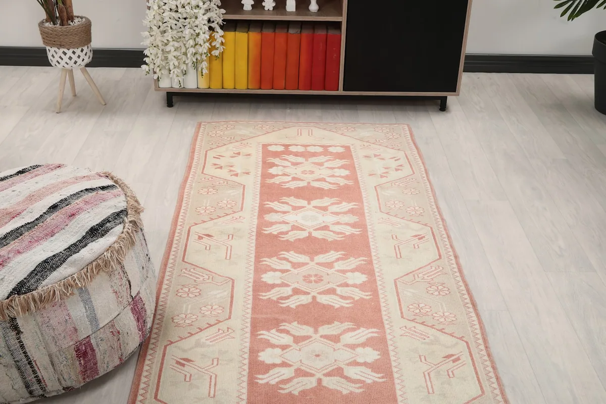 Overhead shot of the runner rug in a room, showing its length and pattern flow.