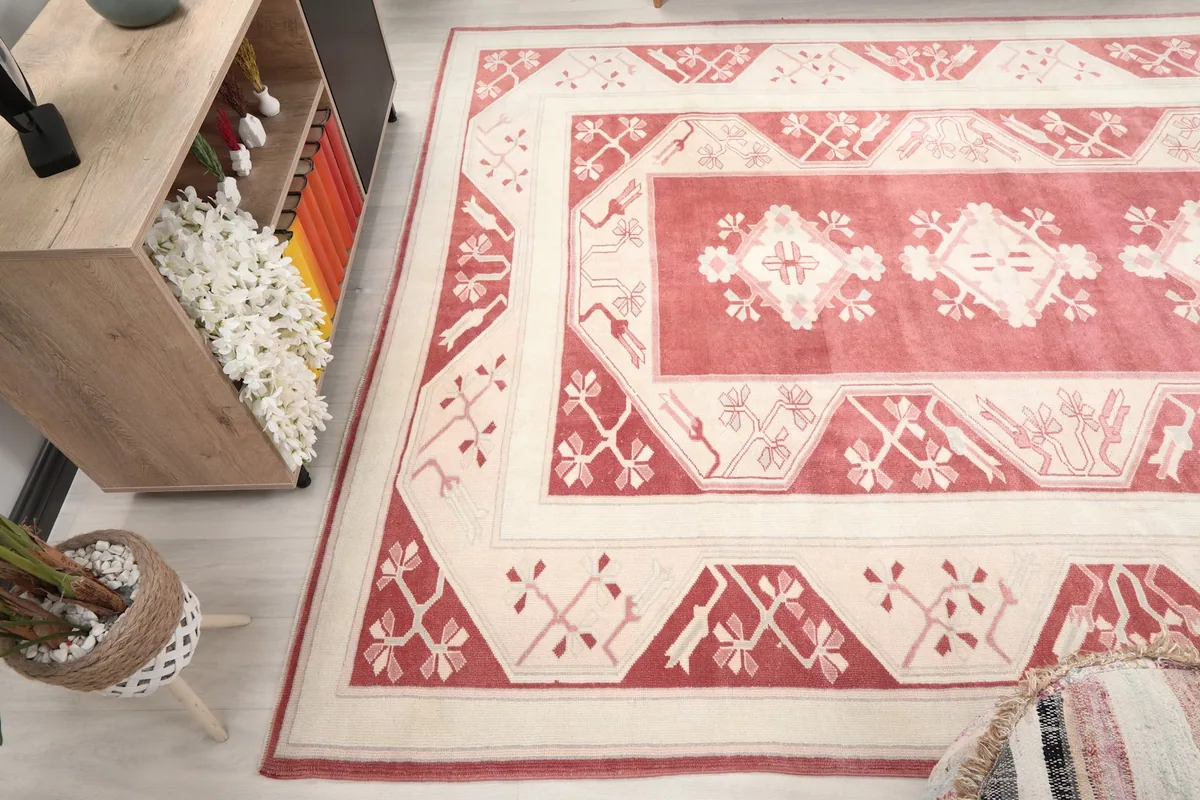 Angled view of the rug's surface, showing the texture and subtle color variations
