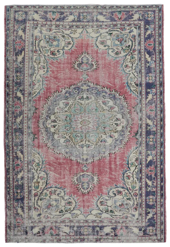 Full top view of the Faded Rose Medallion Anatolian Rug