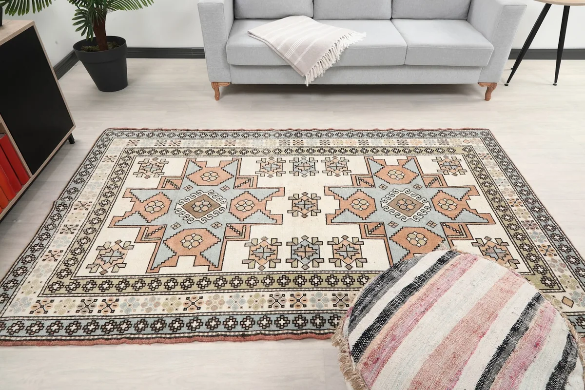 Full room view of the rug, showing its medium size and impact on the space