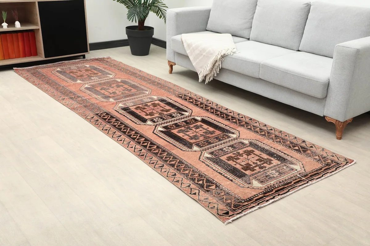 Runner rug in a room, showing its scale and how it complements the decor.
