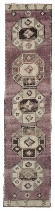 Full top view of the 2'9" x 12'7" Rose Geometric Anatolian Runner on a white background