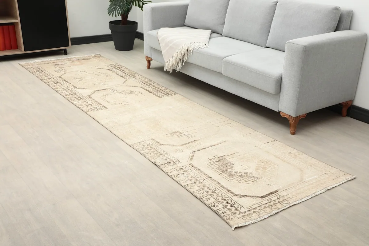 Angled view of the runner rug showing its placement in a modern living space
