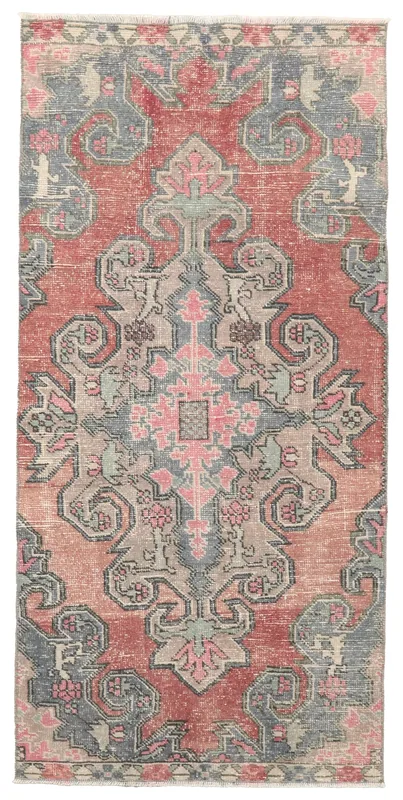 Full overhead view of the Red Gray Medallion Vintage Rug on a white background