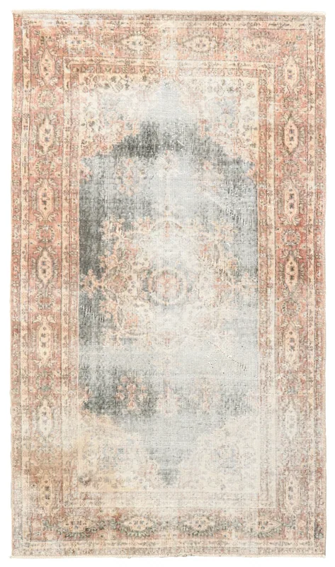 Full top view of the 3'10" x 6'8" vintage Anatolian area rug on a white background.