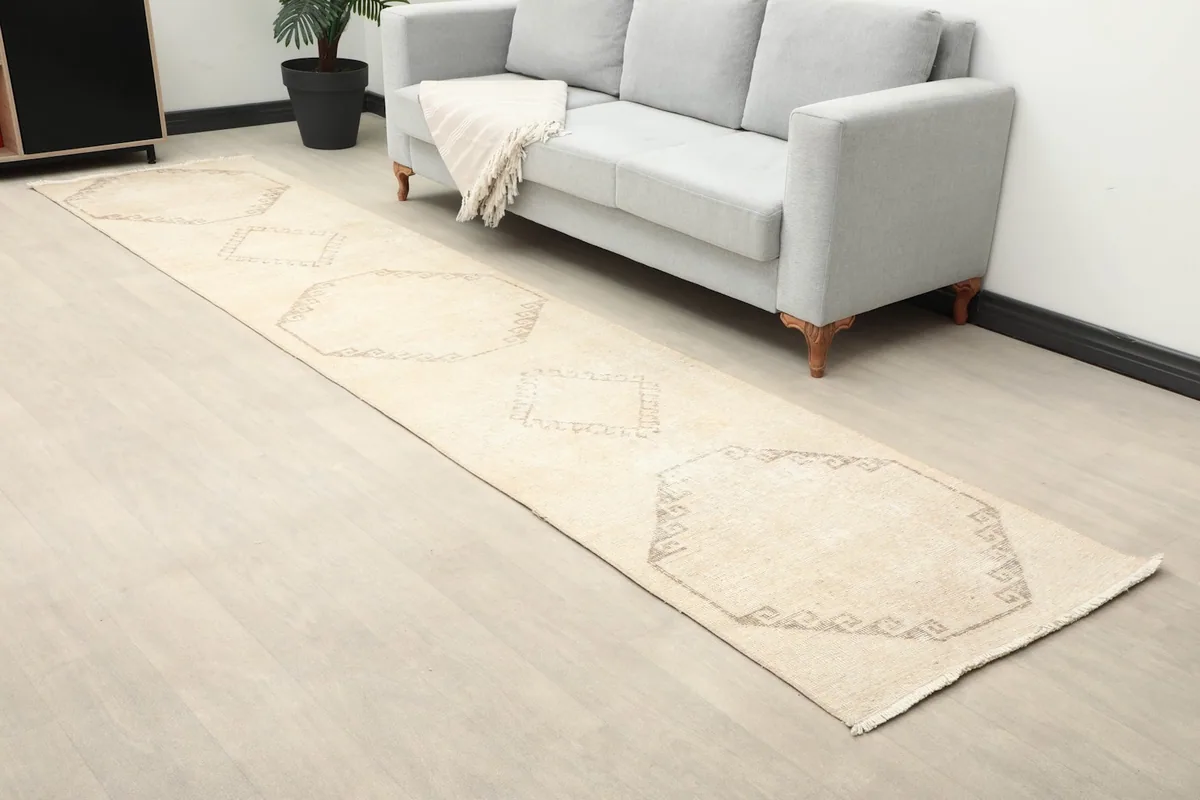 Angle view of the runner rug showing its length and placement in a room