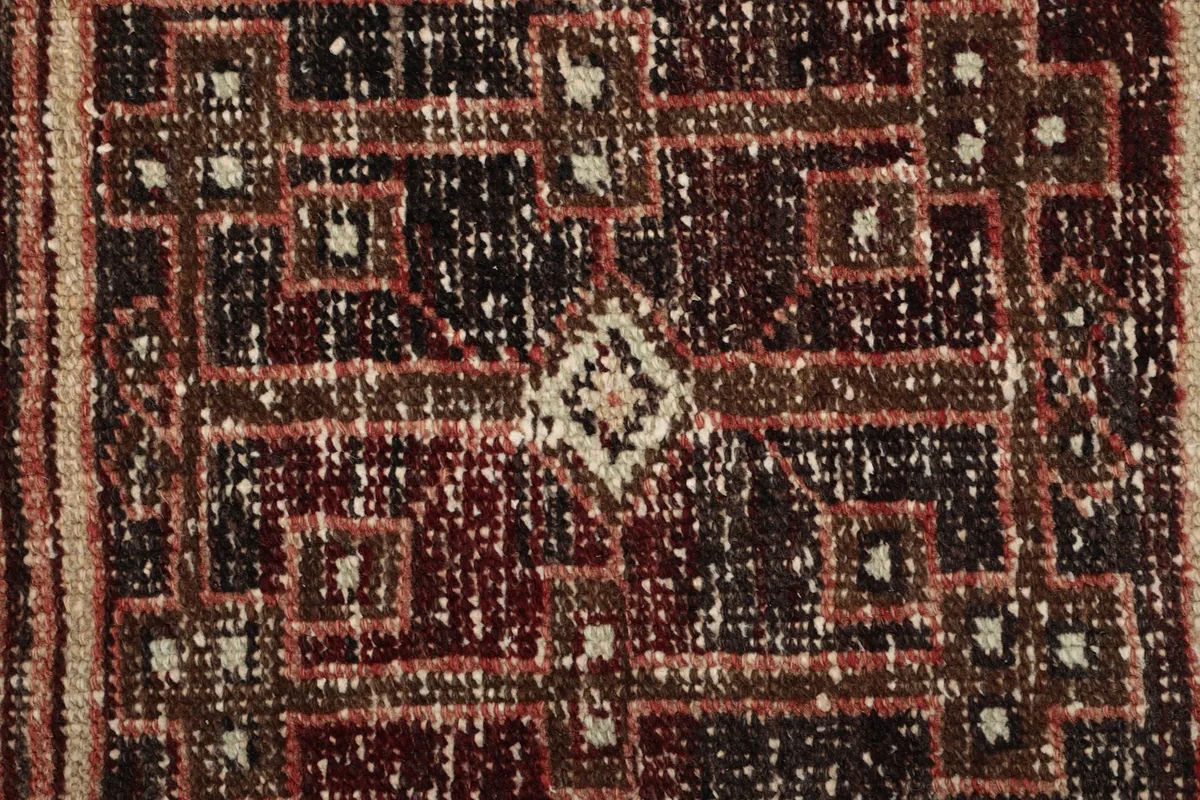 Extreme close-up showing the low wool pile and intricate knotting