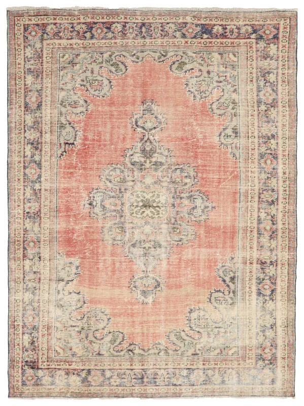 Full overhead view of the vintage rust medallion Anatolian area rug