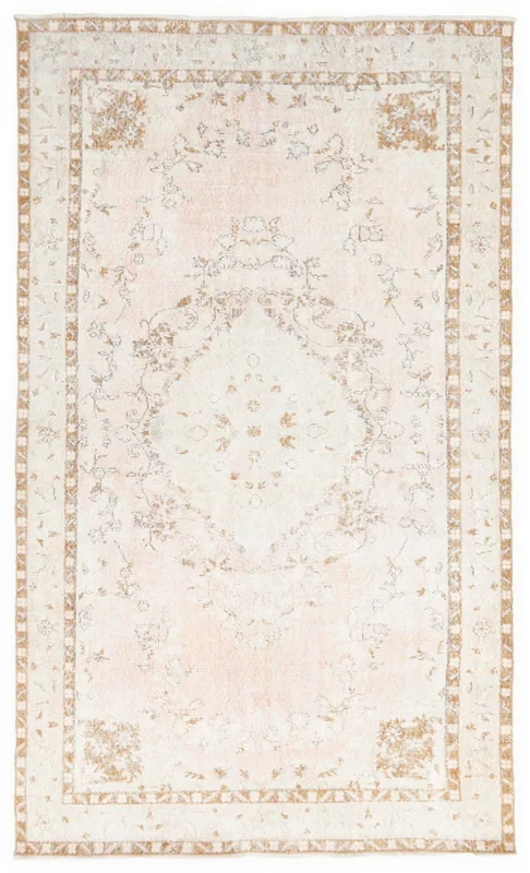 Full overhead view of the Rose Tan Medallion vintage Anatolian rug on a white background