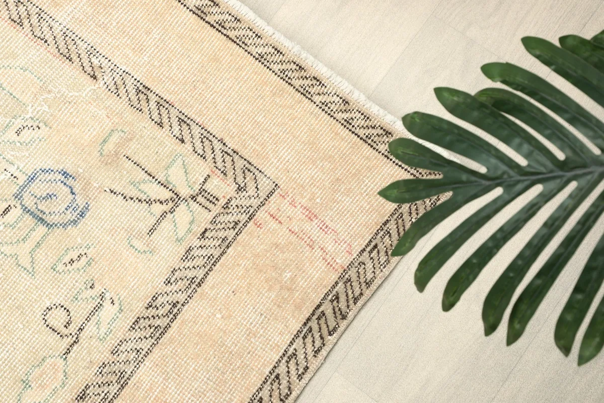 Angled view of the rug's border and a section of the main field
