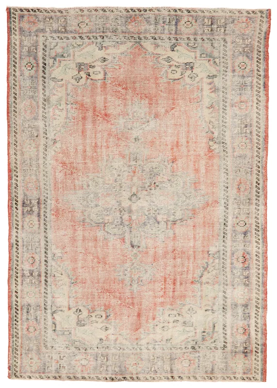 Full overhead view of the Faded Rust Tribal Medallion Rug on a white background