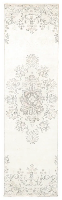 Full overhead view of the ivory and rose floral Anatolian runner rug