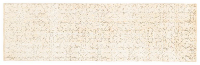 Full top view of the 2'4" x 7'8" beige vintage Anatolian runner rug on a white background.