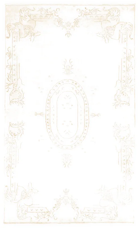 Full overhead view of the 5'4" x 8'10" vintage cream Anatolian area rug with a central medallion.