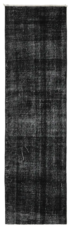 Full top view of the 2'3" x 7'7" charcoal distressed vintage runner rug