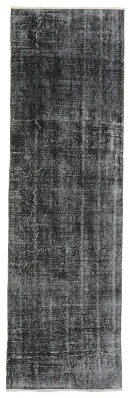 Full overhead view of the charcoal and gray distressed vintage runner rug