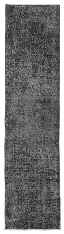 Full overhead view of the 2'2" x 9'1" charcoal and gray distressed vintage runner rug on a white background.