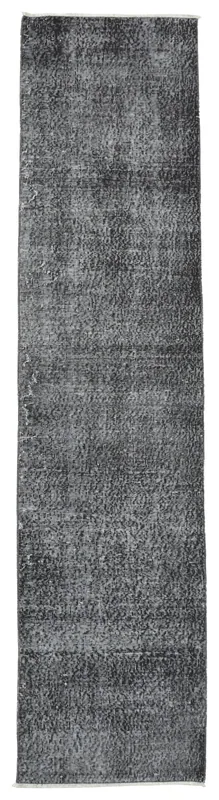 Full overhead view of the 2'2" x 9'2" charcoal and gray vintage runner rug
