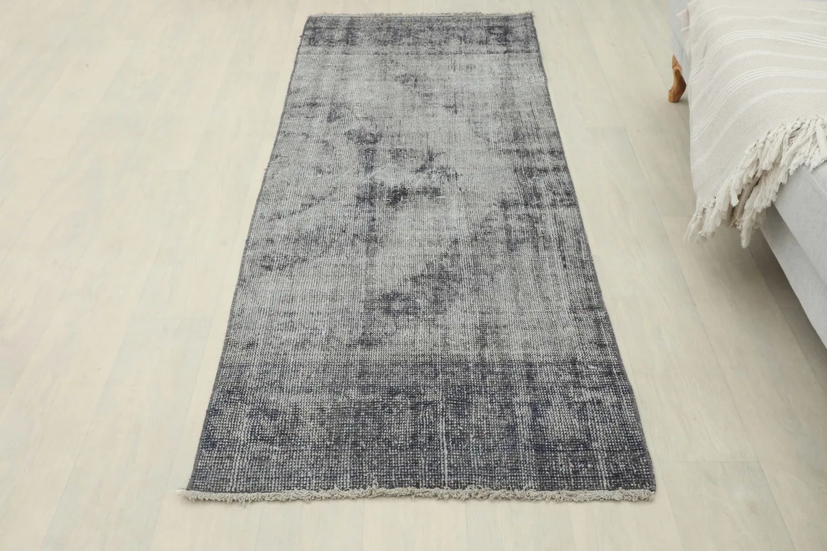 Full overhead view of the runner rug in a room setting, showcasing its overall appearance
