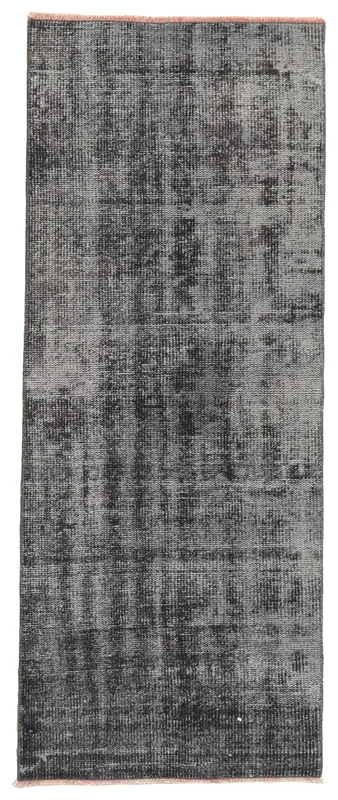 Full top view of the 2x6 charcoal gray distressed runner rug on a white background