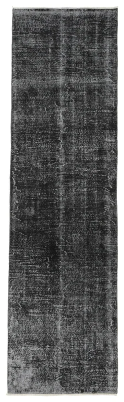 Top view of the 2'11" x 11'6" charcoal distressed vintage runner rug