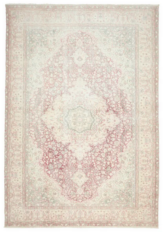Rose Ivory Medallion Anatolian Rug, full top view showing faded rose and ivory tones with a central medallion.