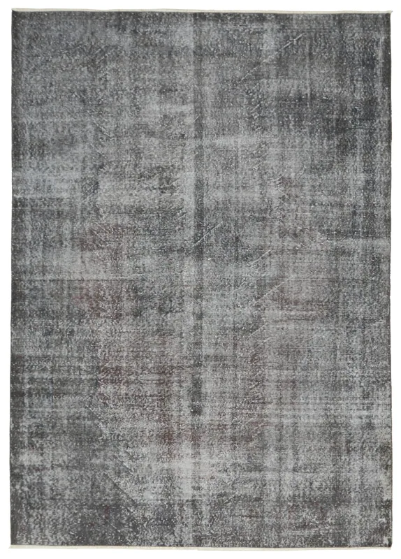 Full overhead view of the 7x10 charcoal and gray vintage Anatolian rug
