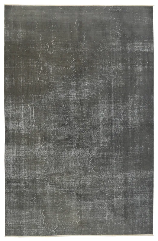 Full overhead view of the charcoal distressed vintage Anatolian area rug