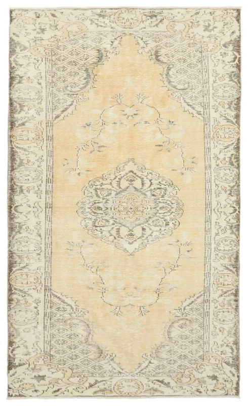 Beige Medallion Anatolian Rug full top view, displaying its central medallion and border patterns.