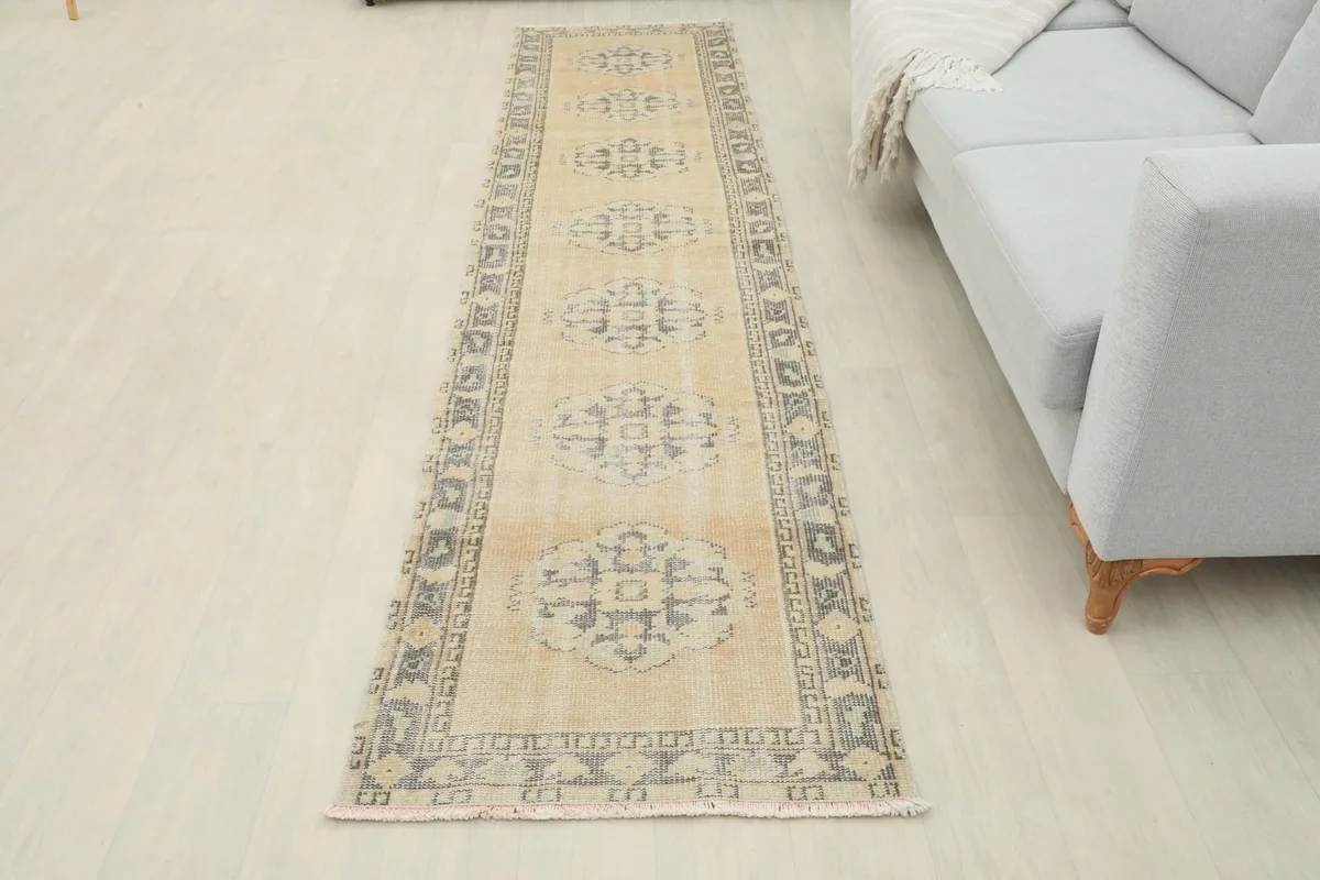 Full view of the runner rug laid out in a room, showcasing its overall appearance and scale