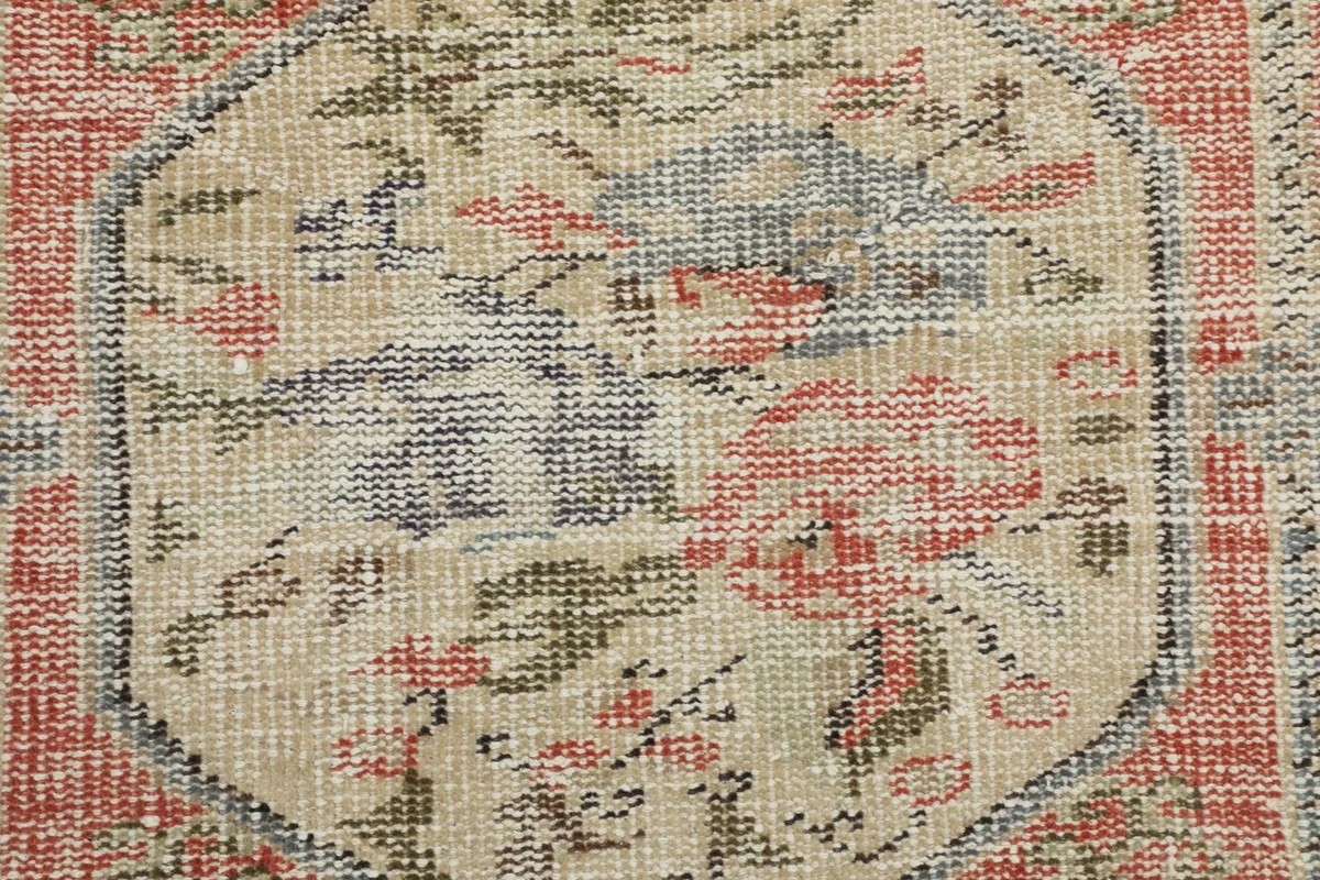 Close-up of the medallion's intricate floral patterns and muted colors