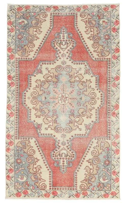 Rust Ivory Medallion Anatolian Rug full top view showing colors and pattern