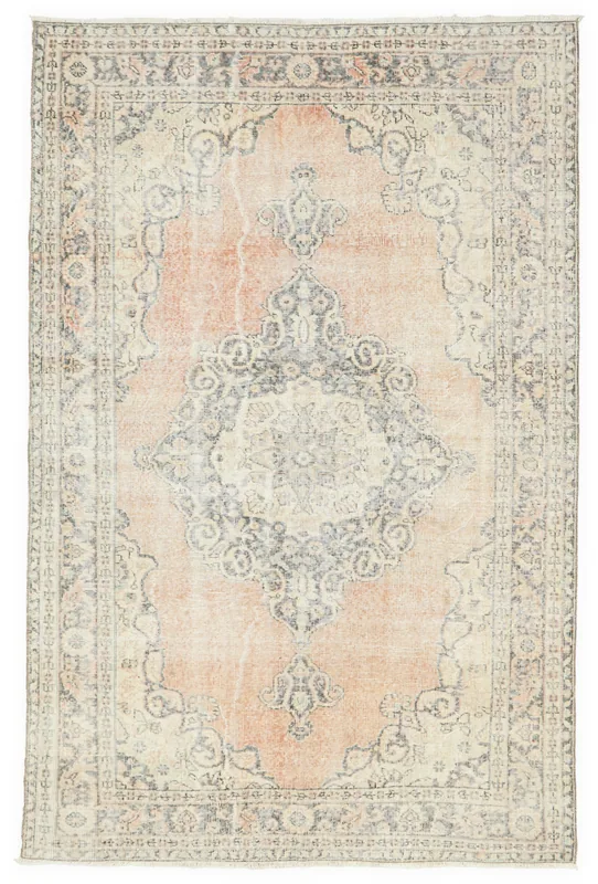 Full overhead view of the Faded Rose Medallion Anatolian Rug on a white background.