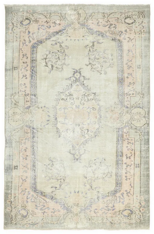 Faded Gray Rose Medallion Rug, full top view showing intricate design and soft colors.