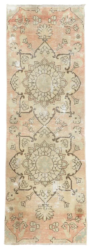 Full top view of the 2'2" x 5'10" vintage Anatolian runner rug on a white background.