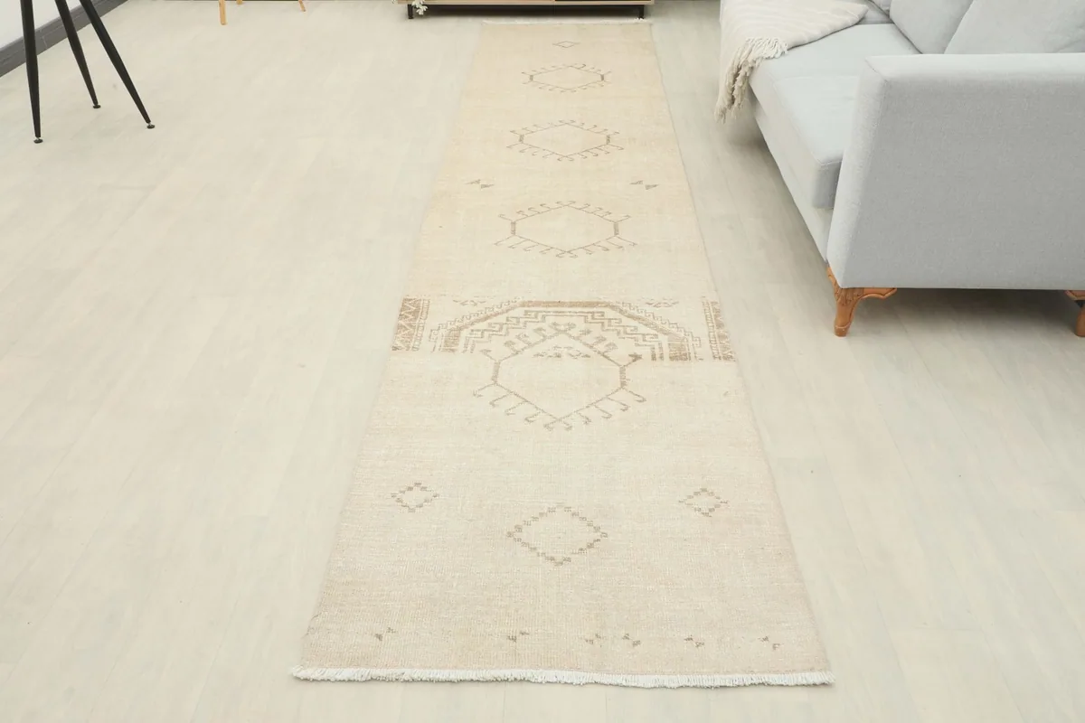 Overhead view of the entire runner rug highlighting its length and pattern