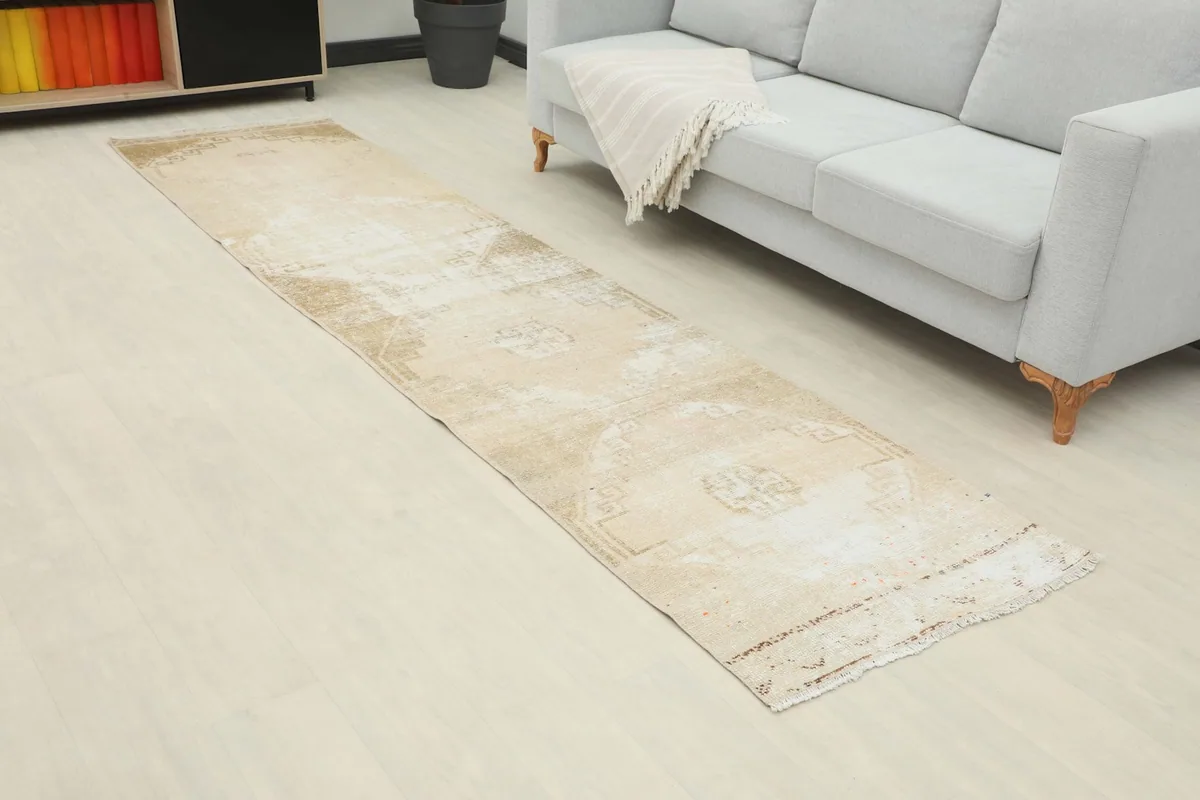 Angled view of the runner in a living room, showing its length