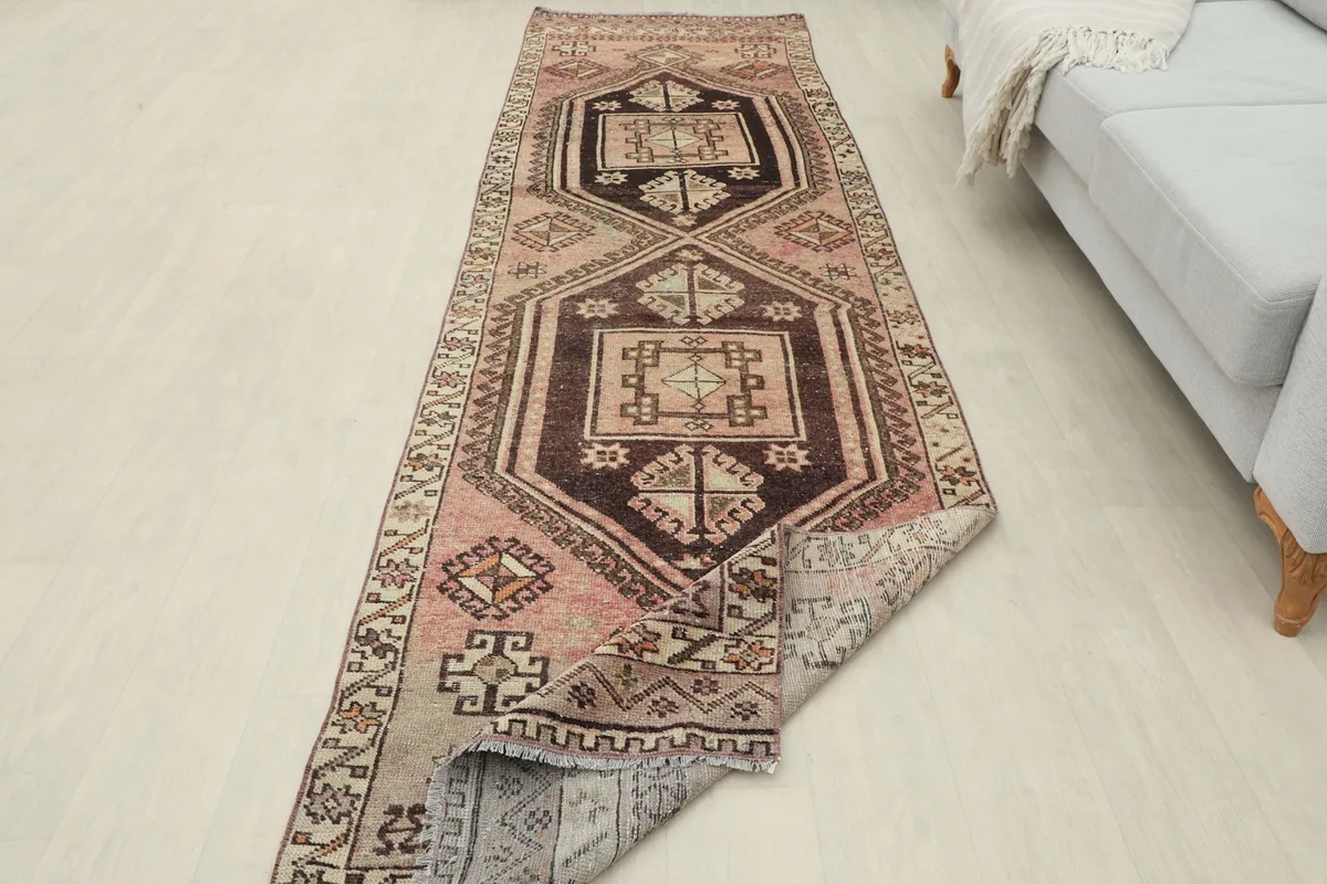Overhead view of the runner rug with a corner slightly folded