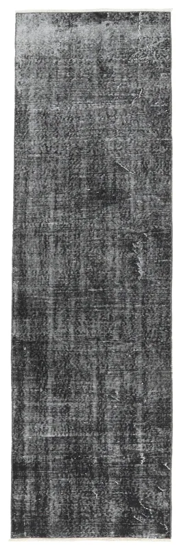 Full overhead view of the 2'5" x 8'2" charcoal and gray vintage runner rug on a white background.