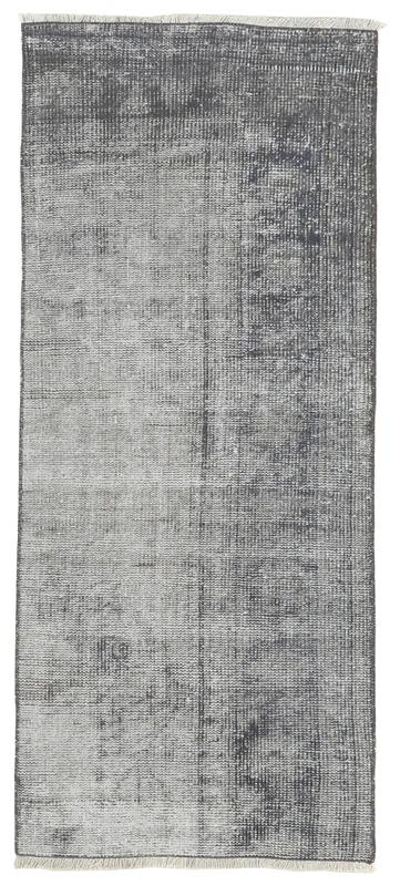 Full overhead view of the charcoal gray distressed Anatolian runner on a white background.