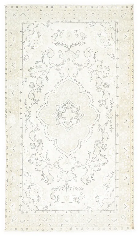 Ivory Medallion Anatolian Rug full top view showing its central medallion and border.
