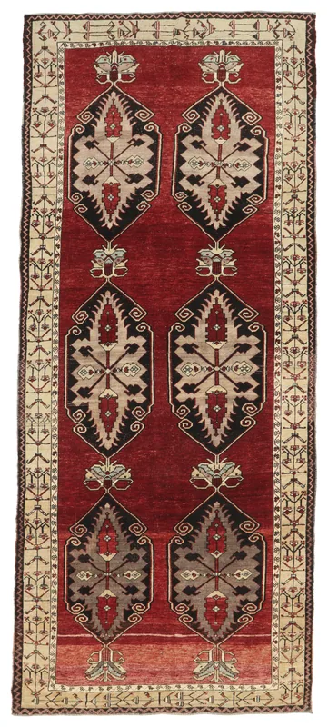 Full overhead view of the Red Cream Tribal Anatolian Runner