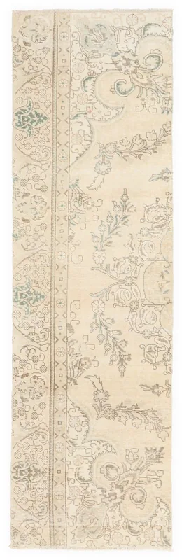 Full top view of the 2'9" x 9'9" ivory botanical scroll runner rug on a white background.
