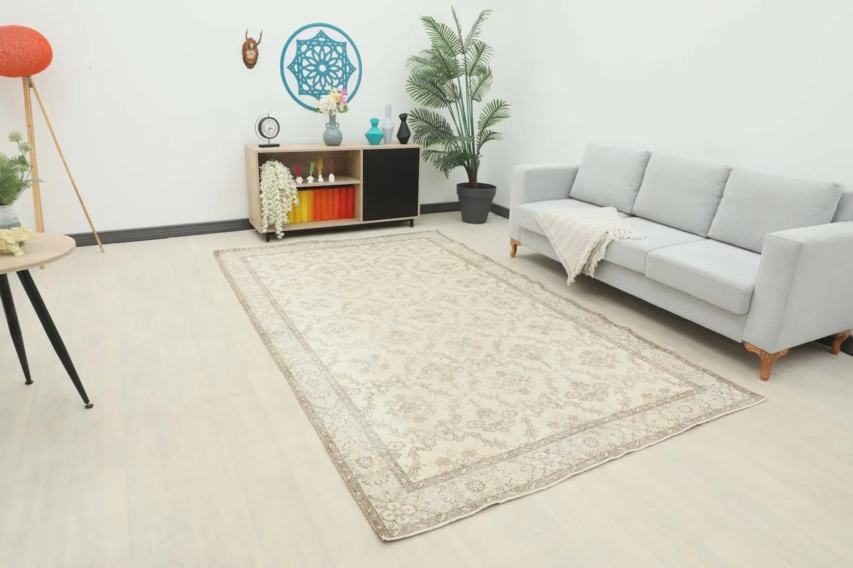 Area rug laid out in a modern living space, showcasing its full size and design
